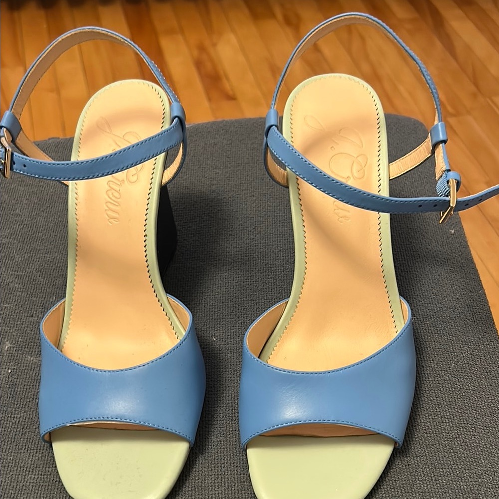J. Crew Blue and Cream Heels with Ankle Straps